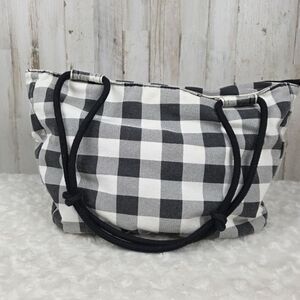 Farmhouse Is My Style Black and White Buffalo Plaid Large Tote Bag